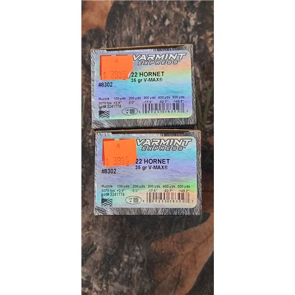 2 BOXES 22 HORNET HORNADY VARMINT EXPRESS V-MAX 35 GRAIN 25 ROUNDS PER BOX NO SHIPPING ON AMMUNTION