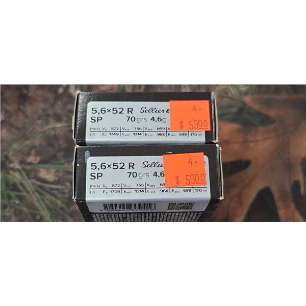 2 BOXES 5.6 X 52R SELLIER & BELOT RIFLE AMMO SP, 70 GRAIN /4.6Y 20 ROUNDS PER BOX NO SHIPPING ON AMM