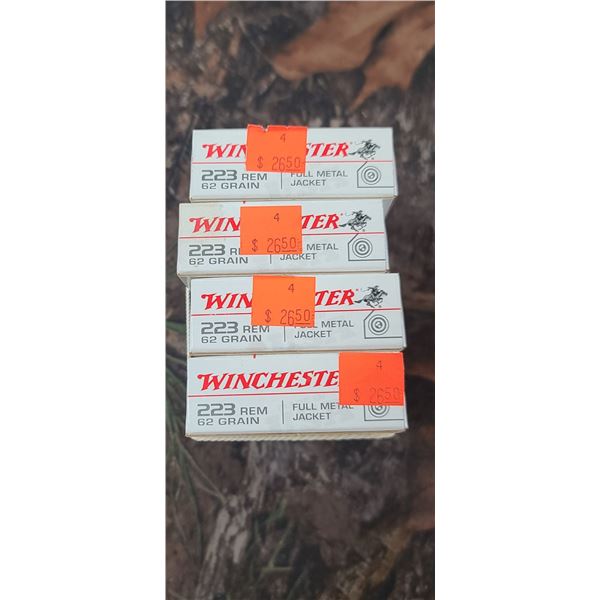 4 BOXES 223 REM, WINCHESTER TARGET FULL METAL JACKET 62 GRAIN 20 ROUNDS /BOX NO SHIPPING ON AMMO