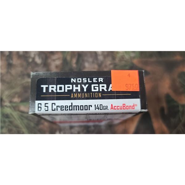 1 BOX 6.5 CREEDMORE NOSLER ACCU-BOND 140 GRAIN 20 ROUNDS PER BOX NO SHIPPING ON AMMUNTION