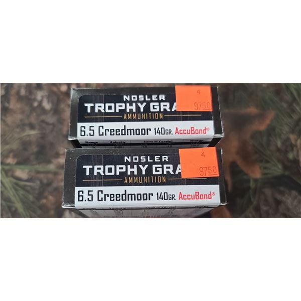 2 BOXES 6.5 CREEDMORE NOSLER ACCU-BOND 140 GRAIN 20 ROUNDS PER BOX NO SHIPPING ON AMMUNTION