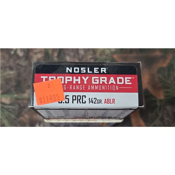 1 BOX 6.5 PRC NOSLER TROPHY GRADE ABLR 142 GRAIB 20 ROUNDS PER BOX NO SSHIPPING ON AMMUNTION