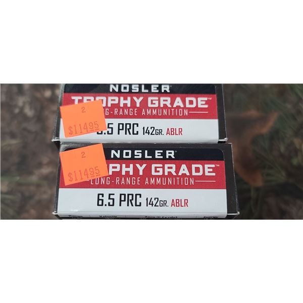 2 BOX 6.5 PRC NOSLER TROPHY GRADE ABLR 142 GRAIB 20 ROUNDS PER BOX NO SSHIPPING ON AMMUNTION