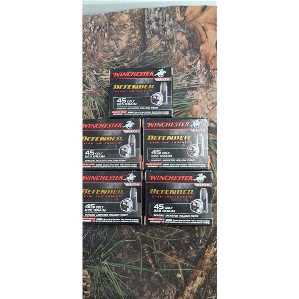 5 BOXES 45 COLT WINCHESTER ELITE DEFENDER BONDED JACKETED HP 225 GRAIN 20 ROUNDS PER BOX NO