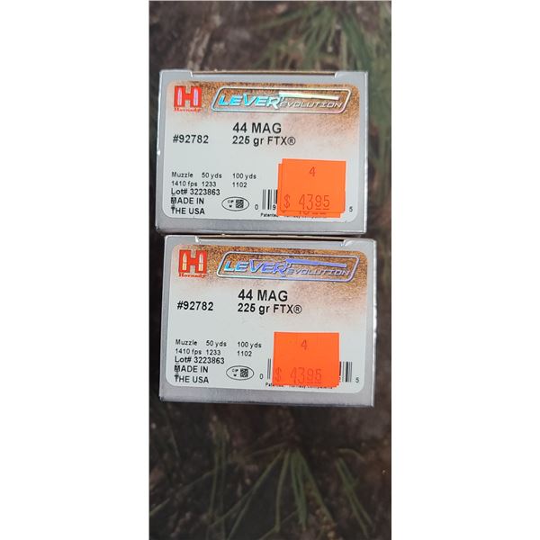 2 BOXES 44 MAG HORNADY LEVER EVOUTION FTV 225 GRAIN 20 ROUNDS PER BOX NO SHIPPING ON AMMUNTION
