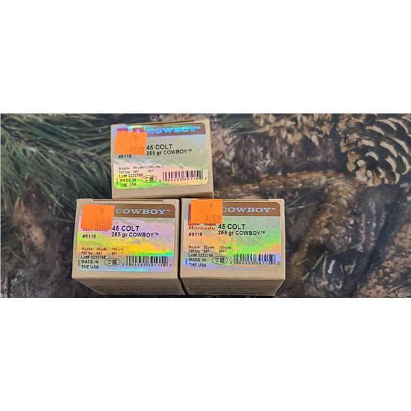 3 BOXES 45 COLT HORNADY COWBOY 255 GRAIN 20 ROUNDS PER BOX NO SHIPPING ON AMMUNTION