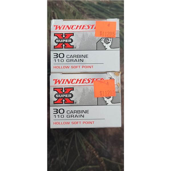2 BOXES 30 CARBINE WINCHESTER POWER POINT SUPER X HOLLOW SOFT POINT 110 GRAIN 50 ROUNDS PER BOX NO S