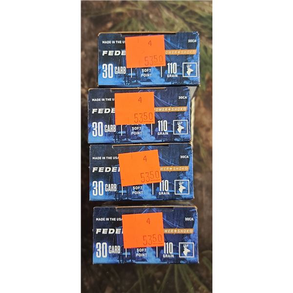 4 BOXES FEDERAL POWER STOK JACKETED SOFT POINT 110 GRAIN 20 ROUNDS PER BOX NO SHIPPING ON AMMUNTION
