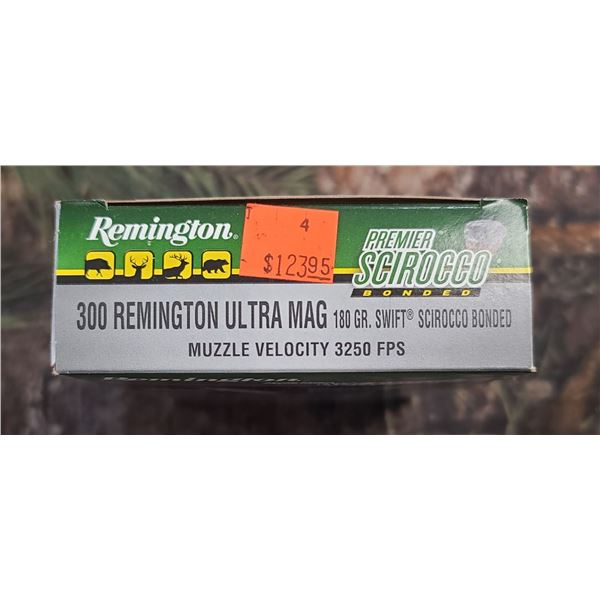 1 BOX 300 REMINGTON ULTRA MAG, REMINGTON PREMIER SWIFT BONDED 180 GRAIN 3250FPS 20 ROUNDS PER BOX ON