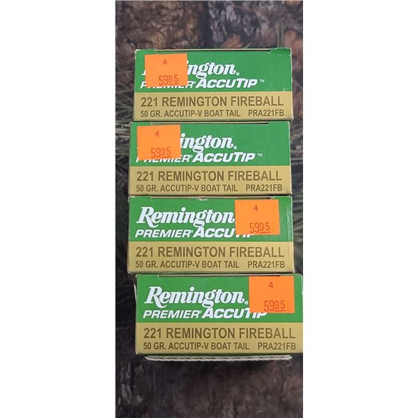 4 BOXES 221 REMINGTON FIREBALL REMINGTON PRIMIER ACCU TIP V-BOATTAIL 50 GRAIN 20 ROUNDS PER BOX ON S