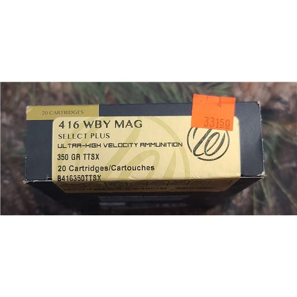 1 BOX 416 WBY MAG WEATHERBY SELECT PLUS TTSX 350 GRAIN ULTA HIGH VELOCITY 20 ROUNDS PER BOX ON SHIPP