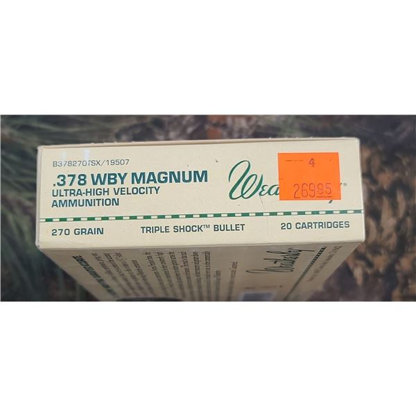1 BOX 378 WBY WEATHERBY MAGNUM WEATHERY TRIPLE SHOCK BULLET 270 GRAIN ULTRA HIGH VELOCITY 20 ROUNDS