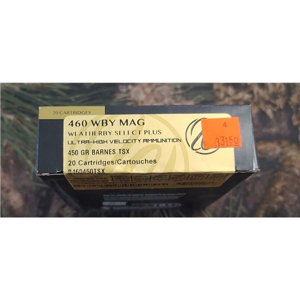 1 BOX 460 WBY MAG WEATHERBY SELECT PLUS BARNES TSX 450 GRAIN ULTA HIGH VELOCITY 20 ROUNDS PER BOX NO