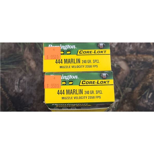 2 BOXES 444 MARLIN , REMINGTON CORE-LOKT SPCL 240 GRAIN 2350 FPS 20 ROUNDS PER BOX ON SHIPPING ON AM