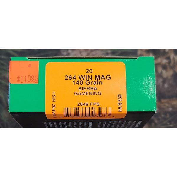 1 BOX 264 WIN. MAG.MSM SIERRA GAME KING 140 GRAIN 20 ROUNDS PER BOX NO SHIPPING ON AMMUNTION