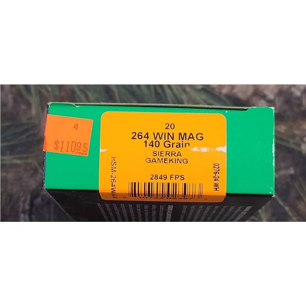 1 BOX 264 WIN. MAG.MSM SIERRA GAME KING 140 GRAIN 20 ROUNDS PER BOX NO SHIPPING ON AMMUNTION