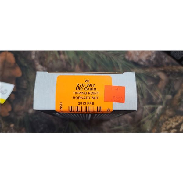 1 BOX 270 HSMHORNADY SST TIPPING POINT 150 GRAIN 20 ROUNDS PER BOX ON SHIPPING ON AMMUNTION