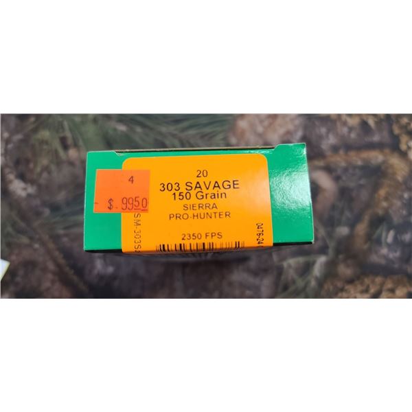 1 BOX 303 SAVAGE HSM SIERRA PRO HUNTER 150 GRAIN 2350 FPS 20 ROUNDS PER BOX ON SHIPPING ON AMMUNTION