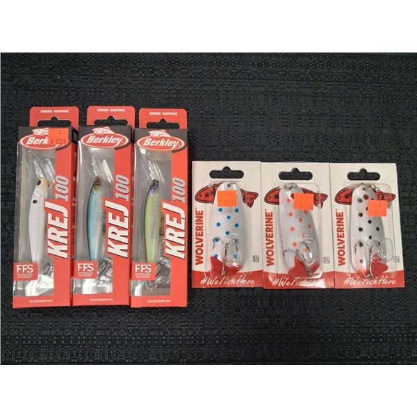 MIXED LOT OF WOLVERINE & BERKLEY FISHING LURES 6