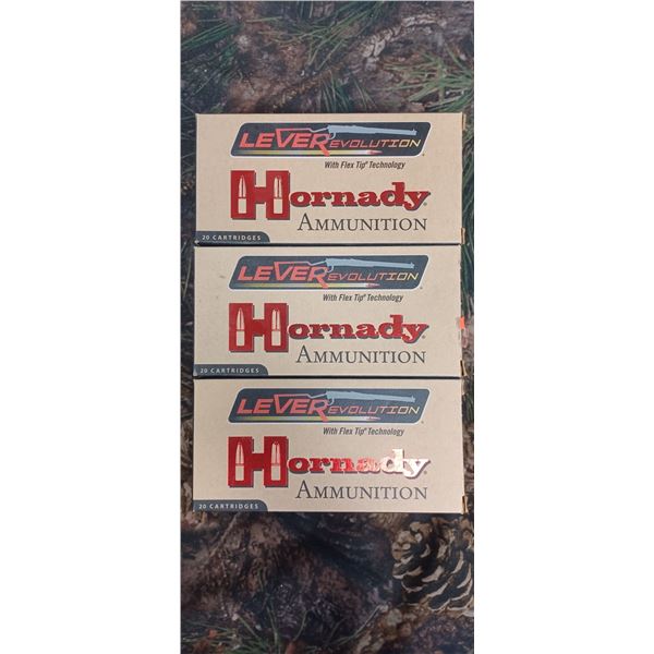 3 BOXES 338 MAX EXP. HORNADY LEVER EVOLUTION FTX 200 GRAIN 20 ROUNDS PER BOX NO SHIPPING ON AMMUNTIO