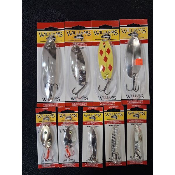 WILLIAMS LOT OF 9, VARIOUS COLORS WHITE FISH (4 LOTS) 1 1/2 OZ, 1/2 OZ.
