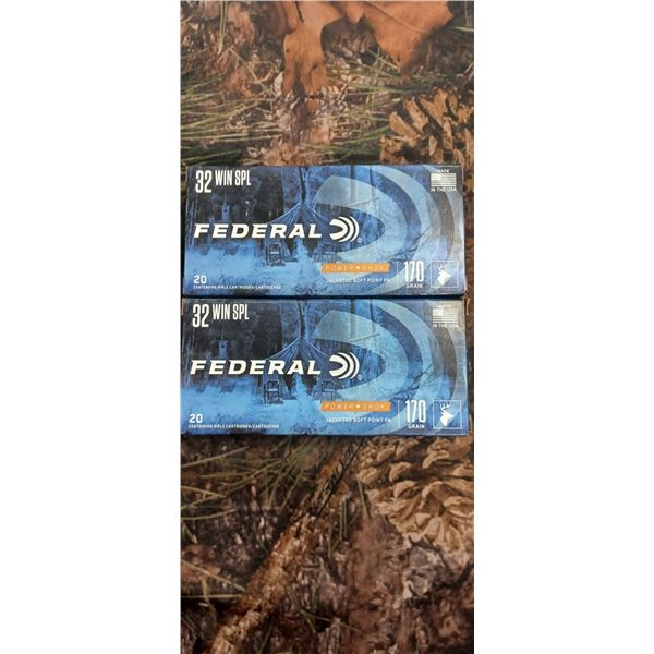 2 BOXES 32 WIN SPL FEDERAL POWER SHOK JACKETED SOFT POINT FN 170 GRAIN 20 ROUNDS PER BOX NO SHIPPING