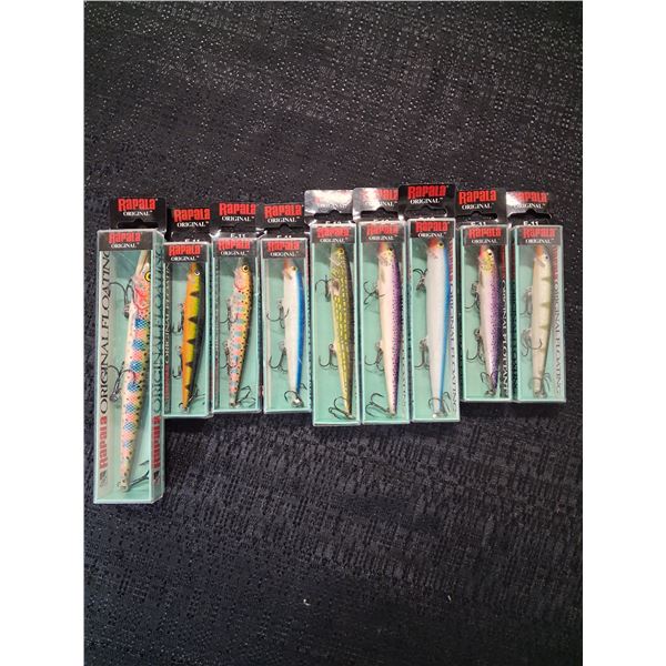 RAPALA LOT OF 9,  VARIOUS COLORS, F 11, F 13, F 18.