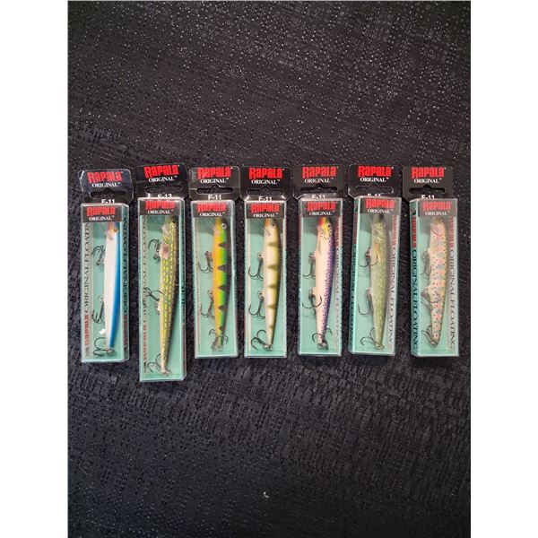 RAPALA LOT OF 7,  VARIOUS COLORS, F 13, F 18.