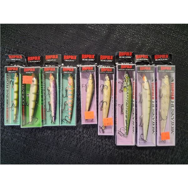 RAPALA HUSKY JERKS, COUNTDOWN ASSORTED, F 11, CD 11, HJ 10, HJ 12, HJ 14.