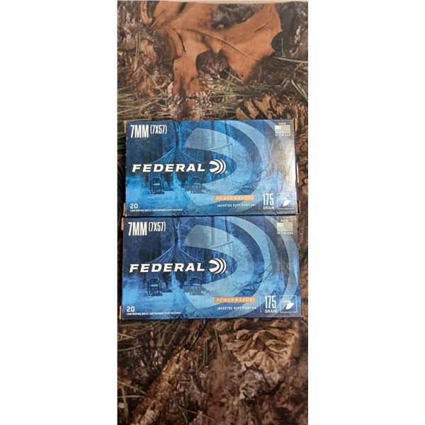 2 BOXES 7MM (7 X 57) FEDERAL POWER SHOK JACKEETED SOFT POINT RN 175 GRAIN 20 ROUNDS PER BOX NO SHIPP