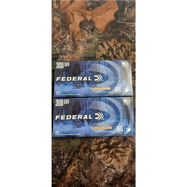 2 BOXES SAVAGE 300 FEDERAL POWER SHOK JACKETED SOFT POINT 180 GRAIN 20 ROUNDS PER BOX NO SHIPPING ON