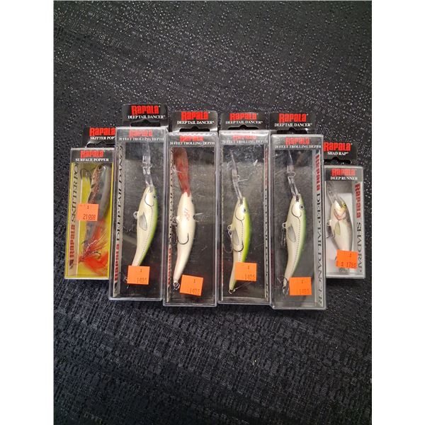 RAPALA ASSORTED LOT OF 6 SKITTER POP DEEP TAIL DANCER