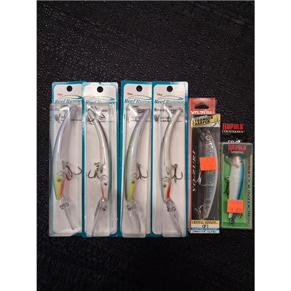 ASSORTED LOT OF REEF RUNNERS, RAPALA , YO-SURI 6 CNT
