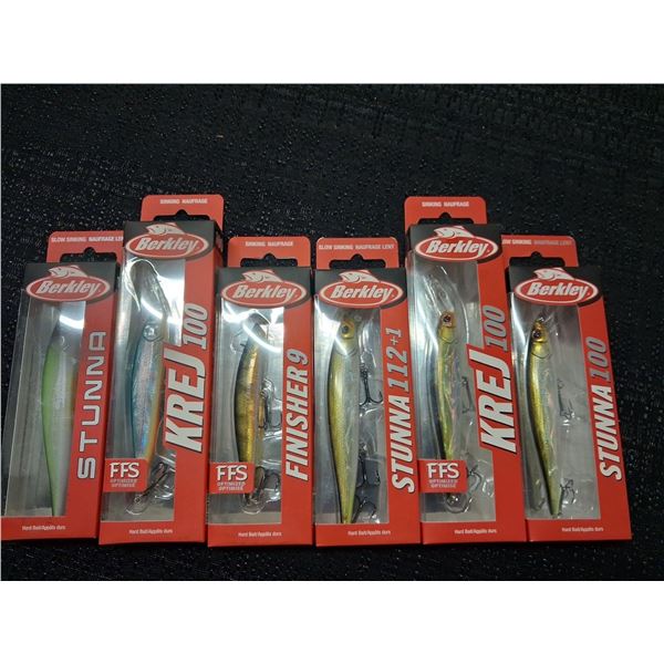 BERKEY LOT OF 6 ASSORTED FISHING LURES SINKING, SLOWSINK