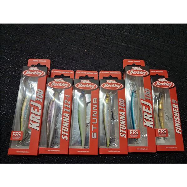 BERKEY LOT OF 6 ASSORTED FISHING LURES SINKING, SLOWSINK