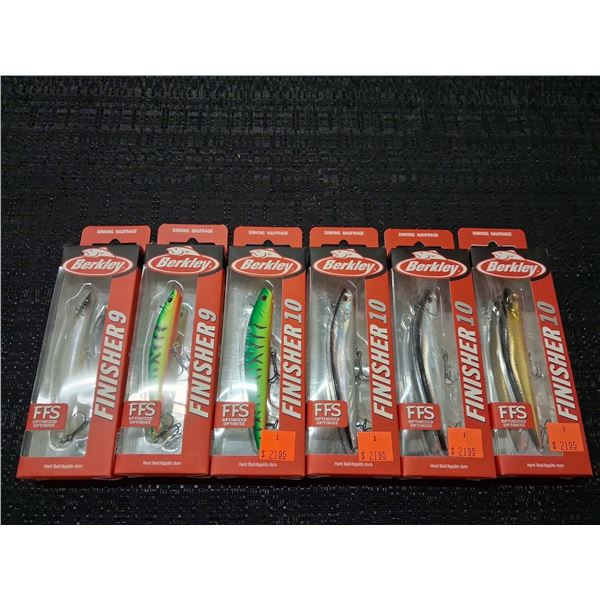 BERKEY LOT OF 6 ASSORTED FISHING LURES SINKING, FINISHER 10, 11