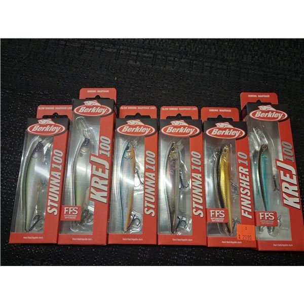 BERKEY LOT OF 6 ASSORTED FISHING LURES SINKING, SLOWSINK