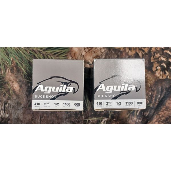 2 BOXES 00B 410 GAUGE BUCKSHOT AGUILA 1/2 OUNCE 1100 FPS 2 1/2" 25 SHELLS PER BOX NO SHIPPING ON AMM
