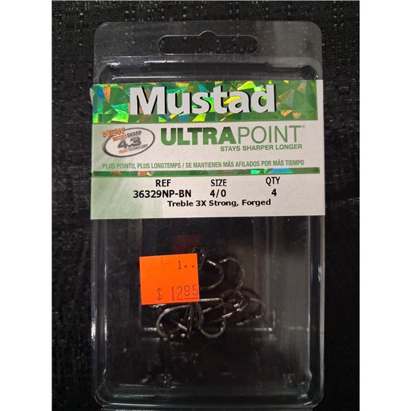 LARGE LOT OF 20 PKS. MUSTAD SIZE 4/0 ULTRA POINT TREBLE HOOKS