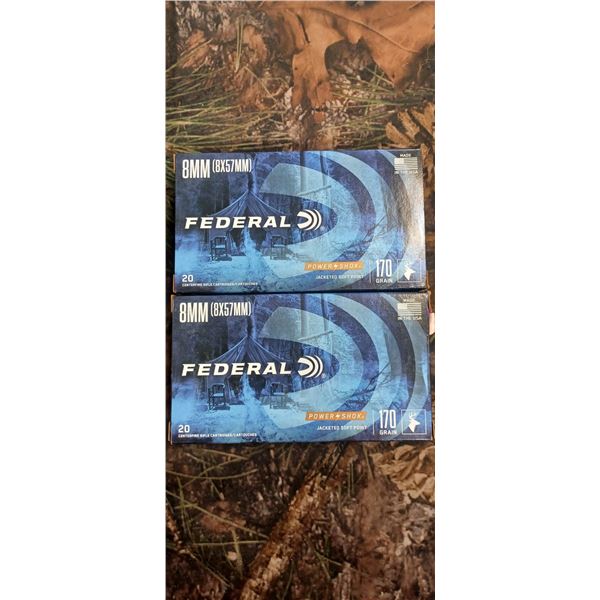 2 BOXES 8MM (8X57) FEDERAL POWER SHOK JACKETED SOFT POINT 170 GRAIN 20 ROUNDS PER BOX NO SHIPPING ON