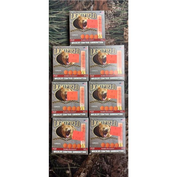 7 BOXES 410 GAUGE RUBBER BUCKHOT LIGHTFIELS WILDLIFE CENTRAL AMMO 2 1/2" 5 ROUNDS PER BOX NO SHIPPIN