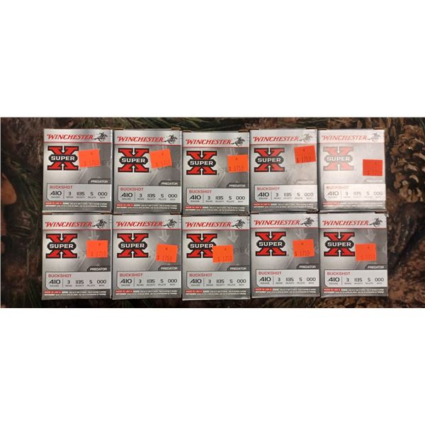 10 BOXES 410 GAUGE BUCKSHOOT WINCHESTER SUPER PREDATOR 3 INCH. 1135 FPS 5 PELLETS 5 ROUNDS PER BOX N