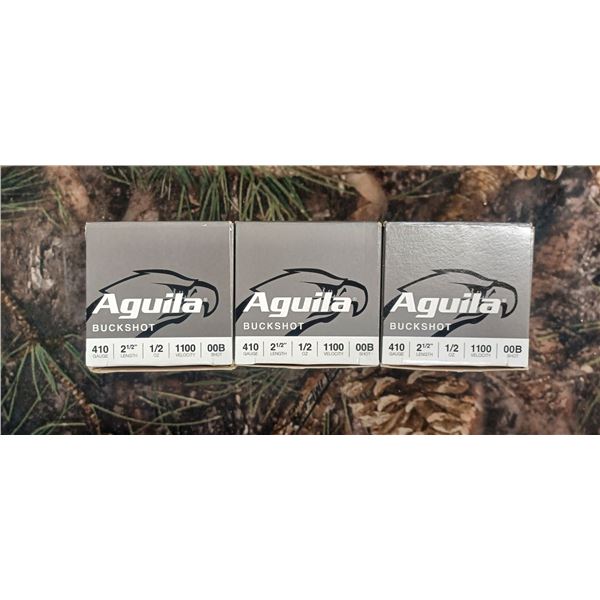 3 BOXES 410 GAUGE 00 BUCKSHOT AQUILA 2 1/2" 1/2OZ 1100 FPS 25 ROUNDS PER BOX NO SHIPPING ON AMMUNTIO