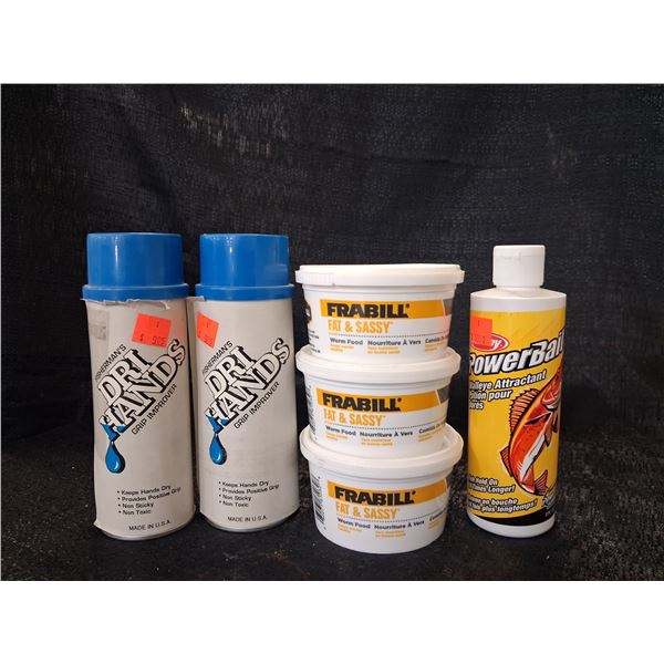 LOT OF FRABILL FISH FOOD FAT& SASSY, WALLEYE ATTRACTANT