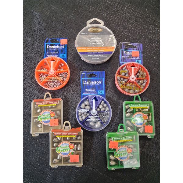 LARGE LOT OF ASSORTED WEIGHTS & MULTI PAK HOOKS 8 CNT