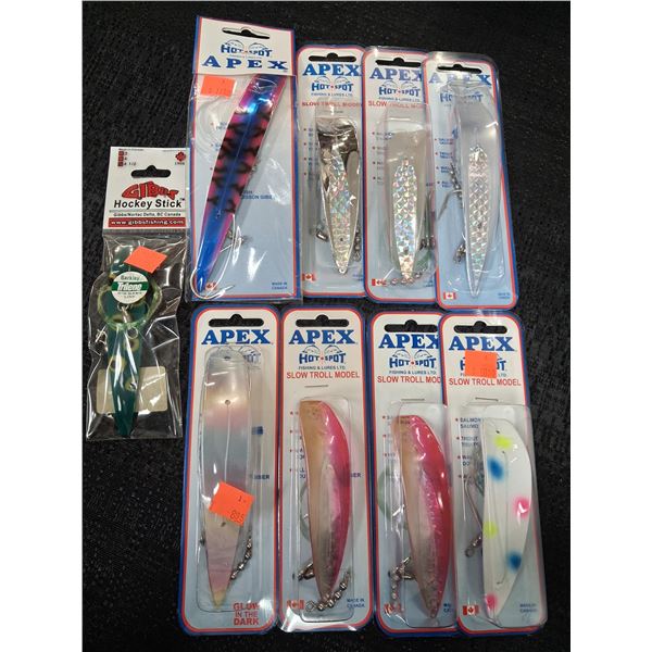 MIXED LOT OF APEX FISHING LURED VARIOUS COLORS 9 CNT