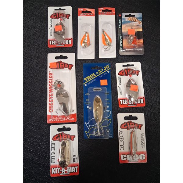 VARIOUS SPOONS GIBBS, CROC, ACME, TEE SPOON 9 CNT