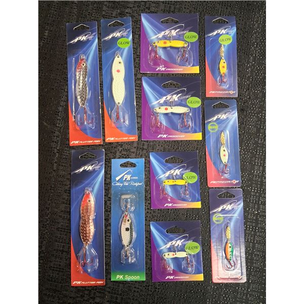 ASSORTED MIX P.K. LURES VARIOUS SIZES & COLORS GLOW 11 CNT