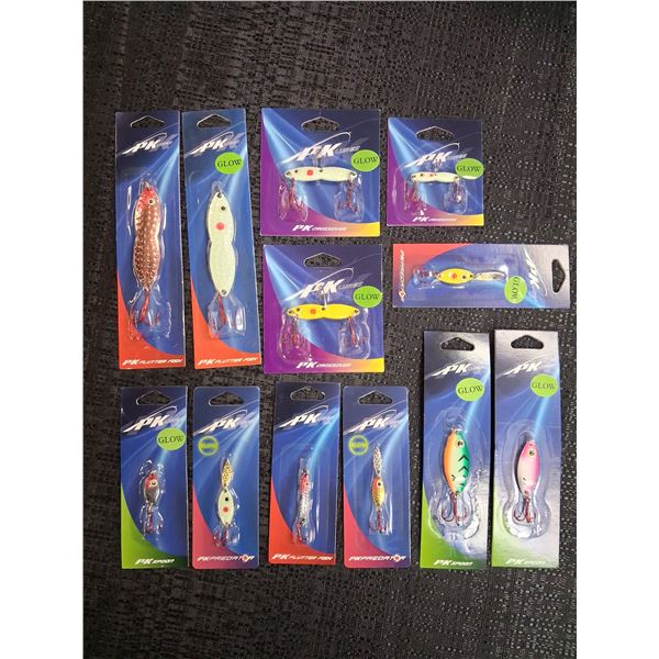 ASSORTED MIX P.K. LURES VARIOUS SIZES & COLORS GLOW 12 CNT