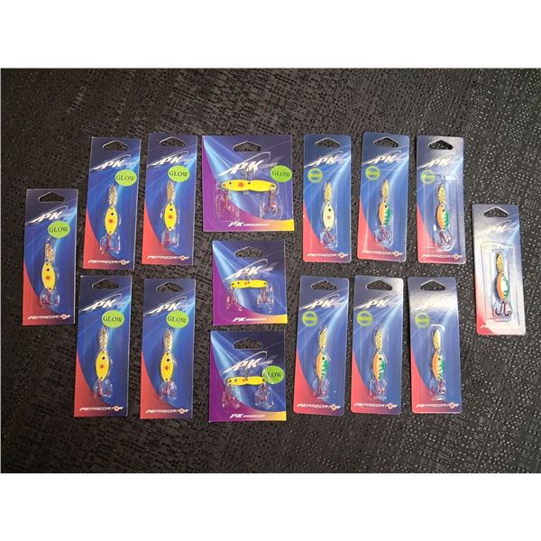 ASSORTED MIX P.K. LURES VARIOUS SIZES & COLORS GLOW 15 CNT